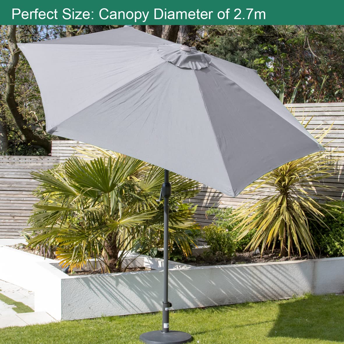 GardenKraft 14730 2.7 m ombrellone e Tilt 6 Rib – Grigio Chiaro
