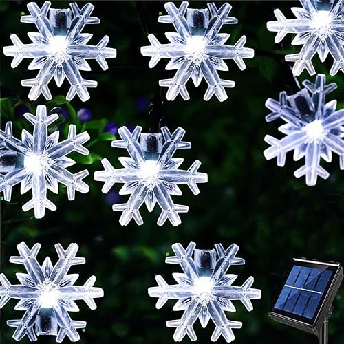 Luces solares de Navidad para exteriores luces de copo de nieve para decoración de Navidad 30 pies 50 luces LED solares para decoración de