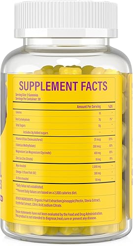 Miniatura 7 de Myo-inositol y D-Chiro Inositol, Gomitas de inositol con vitamina D3, glicinato de magnesio, omega-3, folato y zinc, suplemento de inositol de 2760