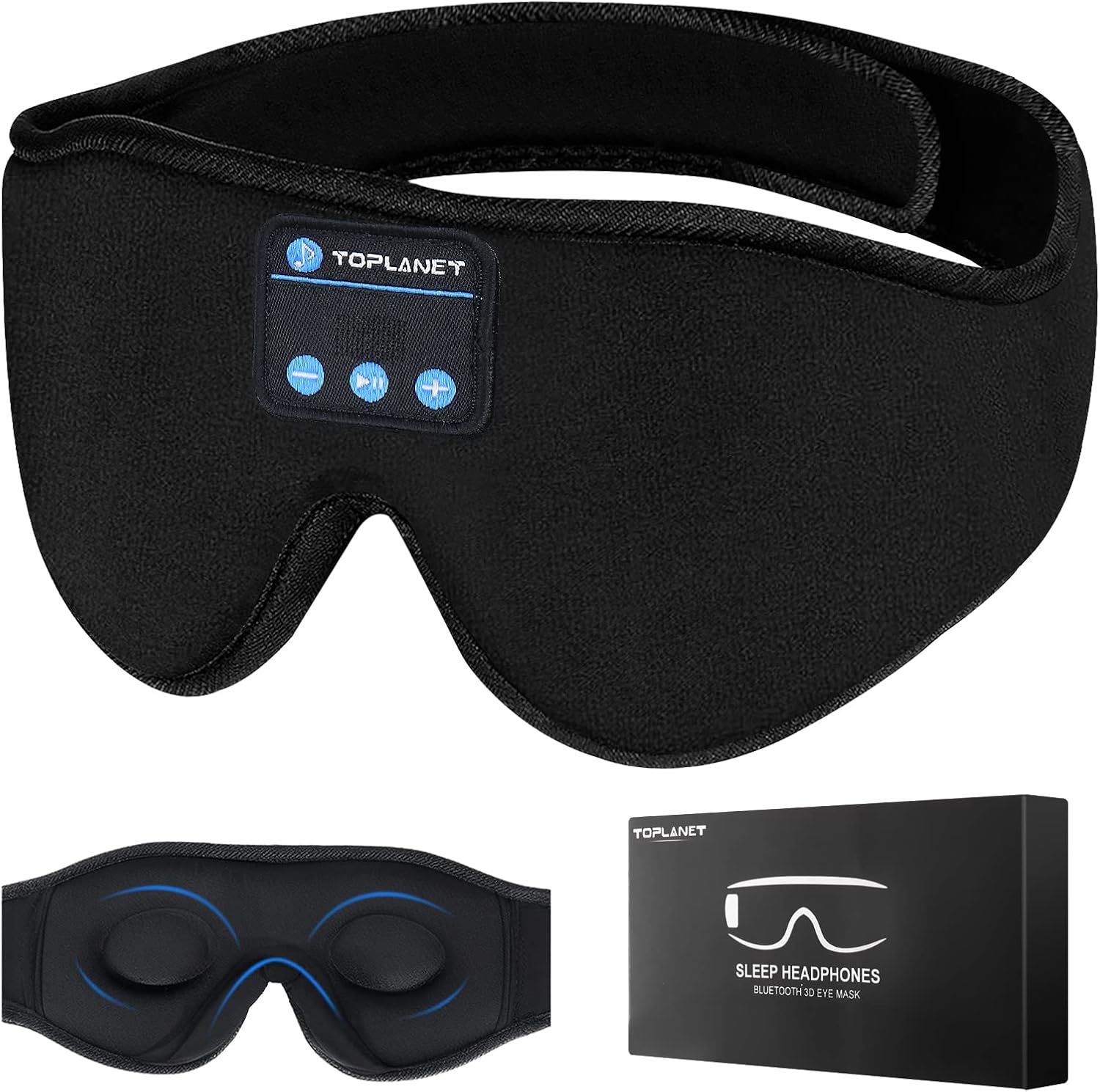 Sleep Mask Sleep Headphones, 3D Eye Mask Wireless with Timer, Washable
