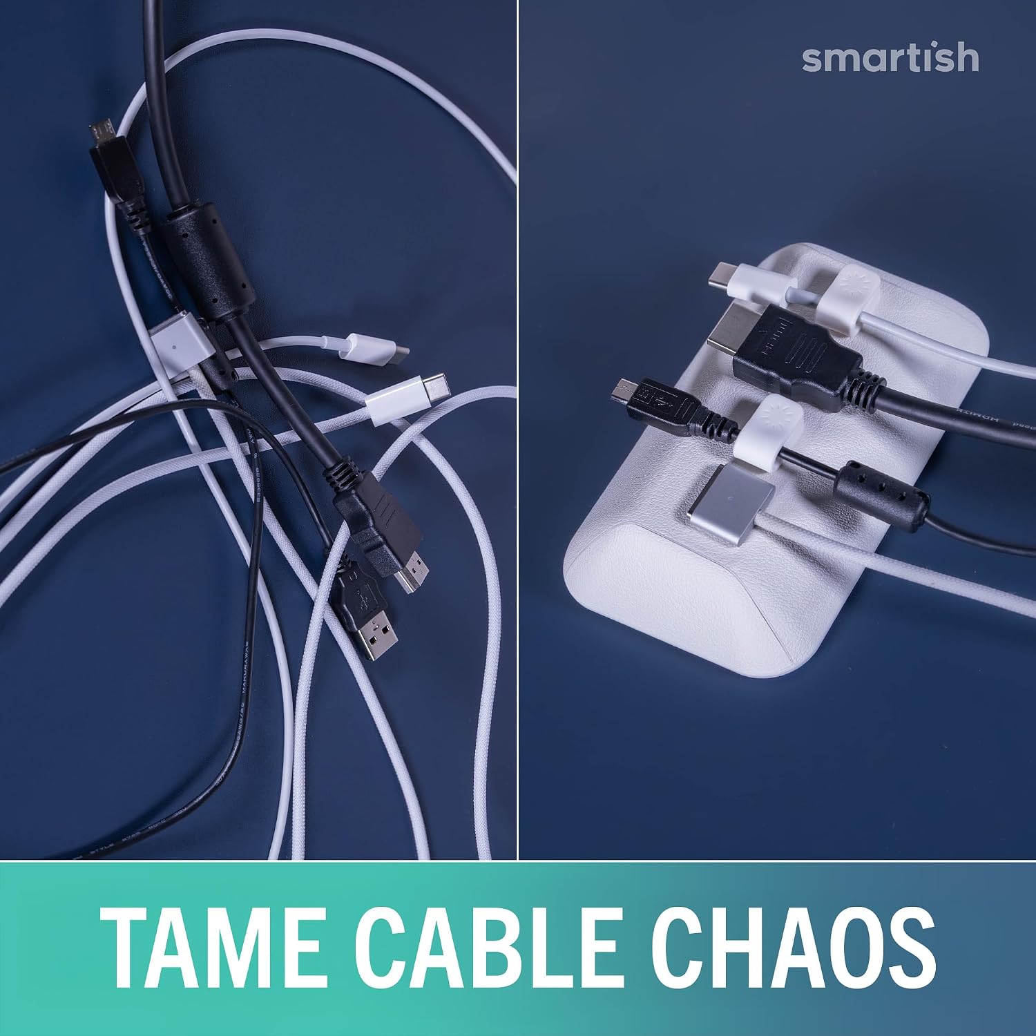 Smartish® Magnetic Cord Holder - Bigger Cable Wrangler Organizer with Magnet Clips for Charger Management on Desktop, Nightstand - Holds 6+ Cables - Snow Day White