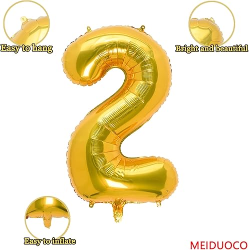 Miniatura 2 de Globos dorados del número 2 de 32 pulgadas, globos de aluminio digitales para decoración de fiesta de cumpleaños (globo dorado del número 2)