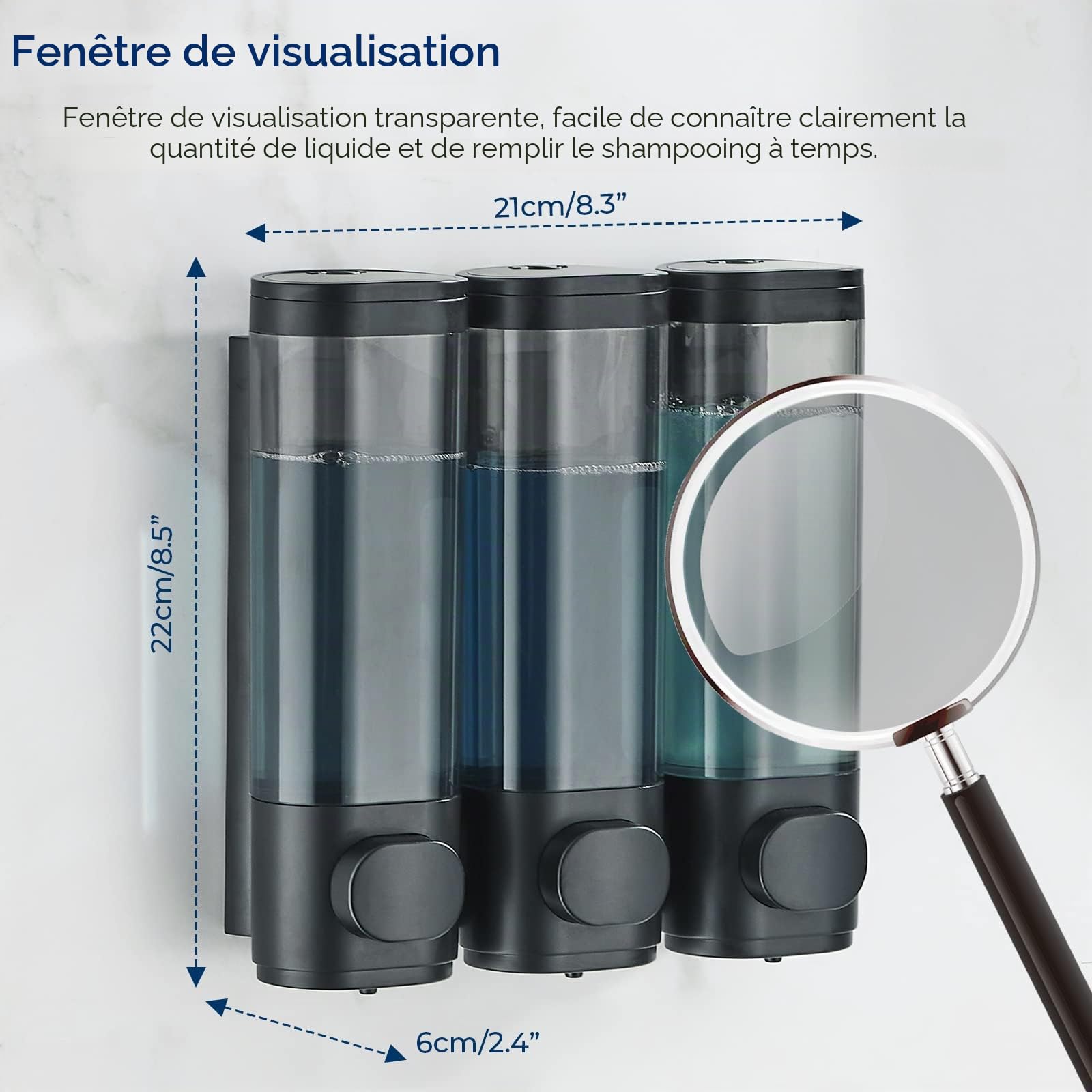 Modunful Distributeur de Shampooing et d'Après-Shampoing, Distributeur de Douche à 3 Chambres sans Perçage, Mural pour Salle de Bain, Grande Capacité, Noir
