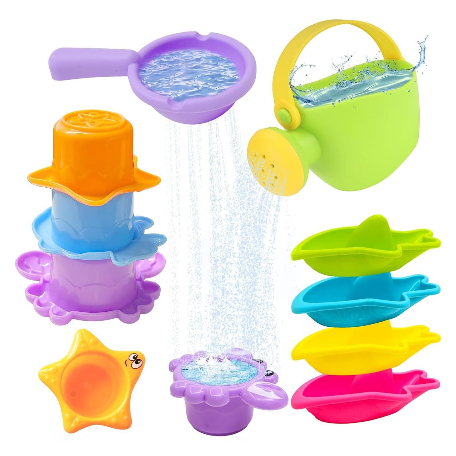 XuQiZZpp Interactive Water Play Toy Set With Animal Cups, Watering Can And Scoops For Toddler Swimming Pool Beach Toy
