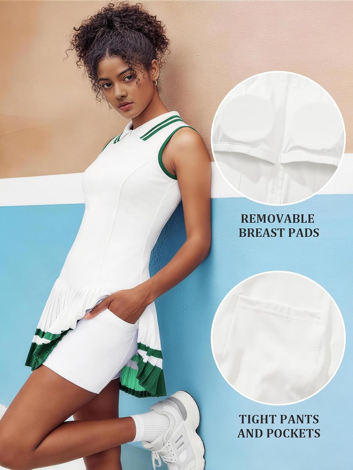 Outfeel Women's Golf Tennis Pickleball Dress Sleeveless, Built-in Bra & Inner Shorts Pockets,Pleated Athletic Workout Dress