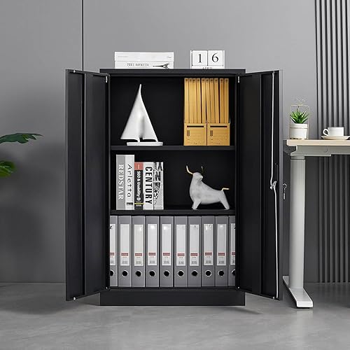 Armario de almacenamiento de metal con puertas de bloqueo y 2 estantes ajustables, gabinete de almacenamiento plegable de 42 pulgadas, armario de