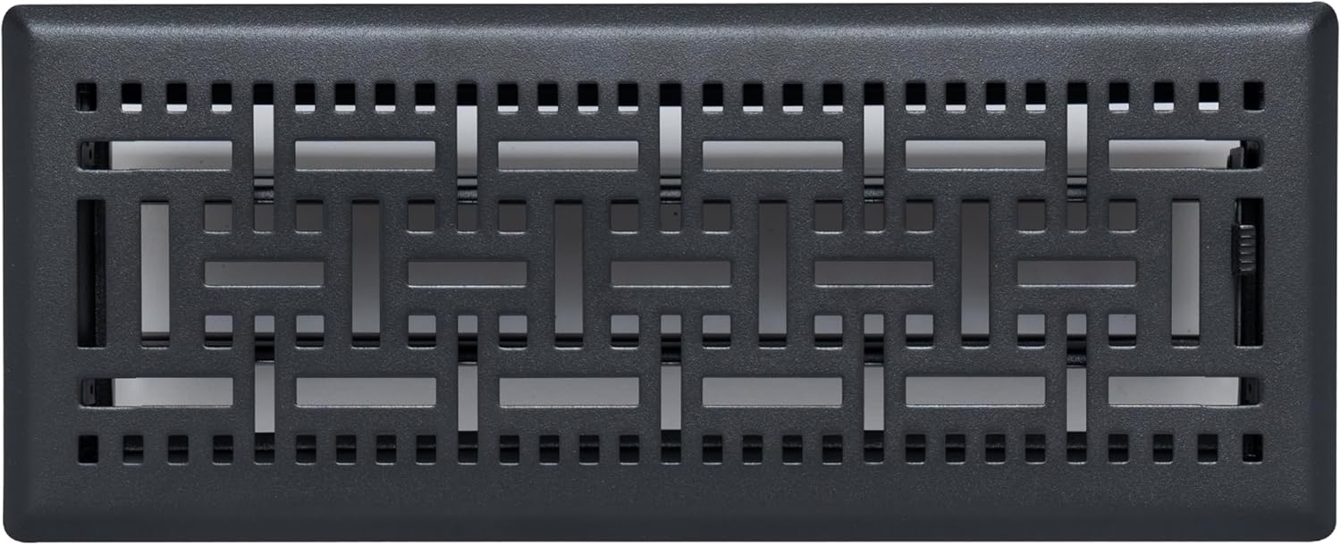 [4 Pack] Fits 4x12 and 12x4 Duct Opening | Decorative Floor Register with Basketweave Design by Handua | Heavy Duty Walkable Design | Damper | Floor Vent | Easy Adjust Air Supply Lever | Matte Black