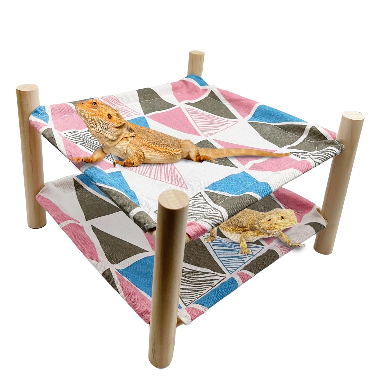 Tfwadmx Bearded Dragon Bed Double-Layer Wooden Reptile Chameleon Lounger Sleeping Hammock Habitat Accessories for Leopard Gecko Snake Lizard or Other Small Animal (Style-E)