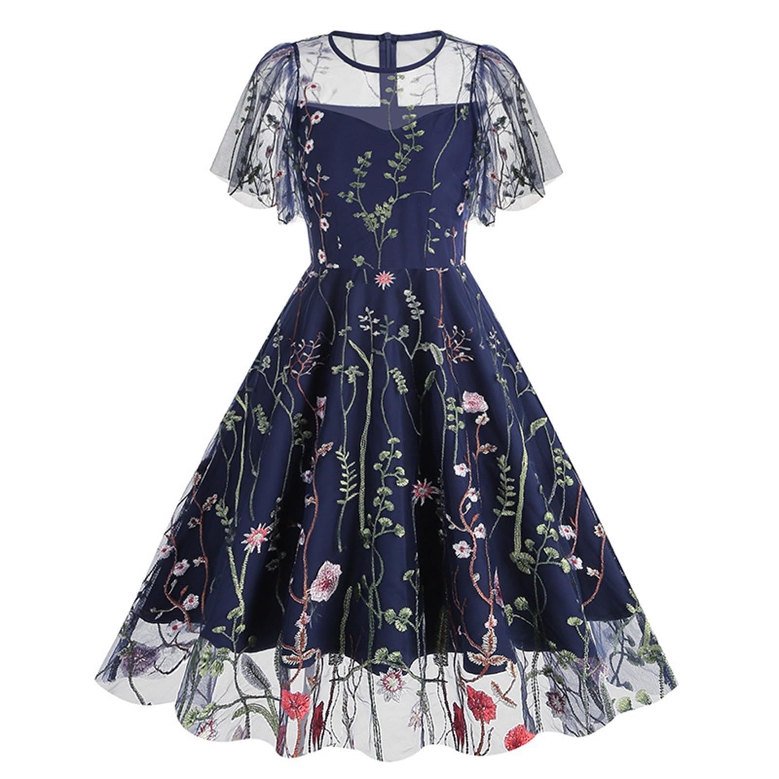 Generisch Vestidos Mujer Verano Lino Elegante Vestidos Mujer Color Sólido Vestido de Verano Ruched Manga 3/4 Vestido Camisero Vestido de Volantes Vestidos de Mujer Adecuado Para El Hogar Y El Tiempo