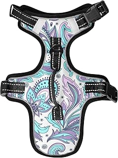 Seamless Purple Turquoise Paisley Flowers Floral Ornament on White Dog/Cat Vest Harness, Reflective Adjustable Antiskid No Pull Pet Harness with Leash Clips Easy Control Handle for Cats Dogs S
