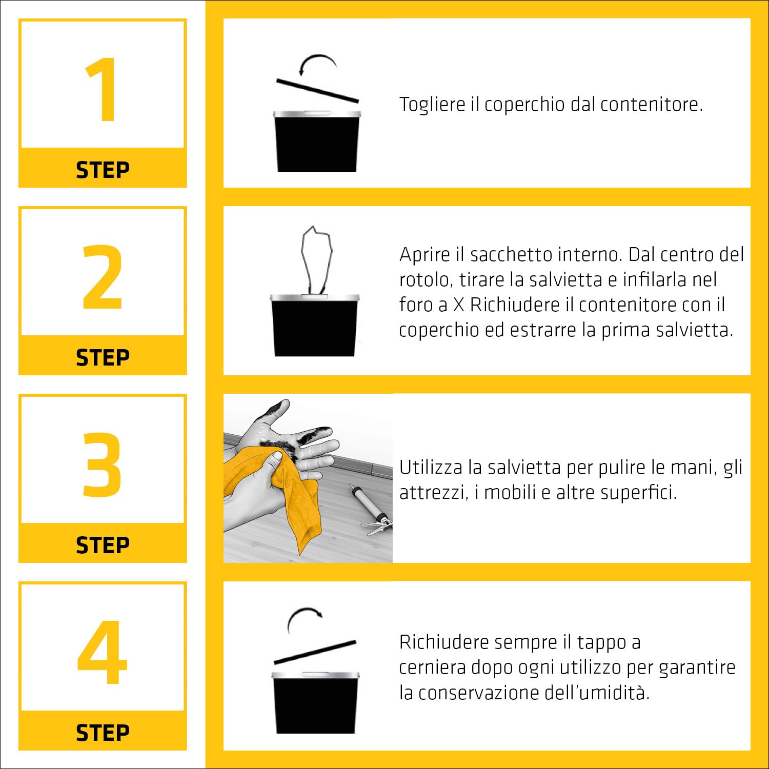 SIKA SikaCleaner-350H Salviette detergenti multiuso 70pz Rimuovono colla grasso e olio