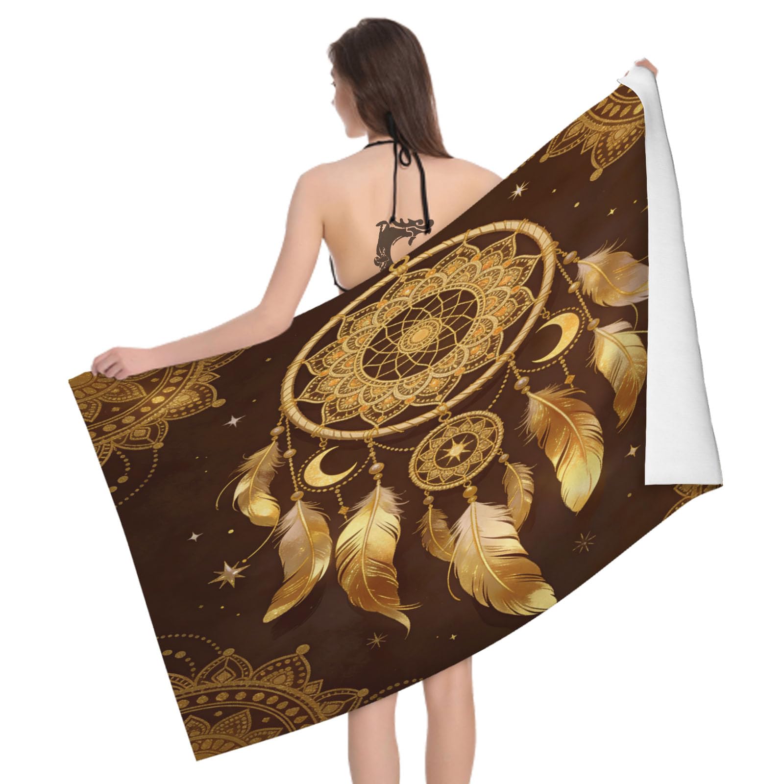 Leichong 3D Feather Beach Towel Large Microfiber Soft Quick Dry for Adults, Feather Print Bath Towel Lightweight Soft Absorbent for Travel Swimming Pool Sports, 80 x 160 cm