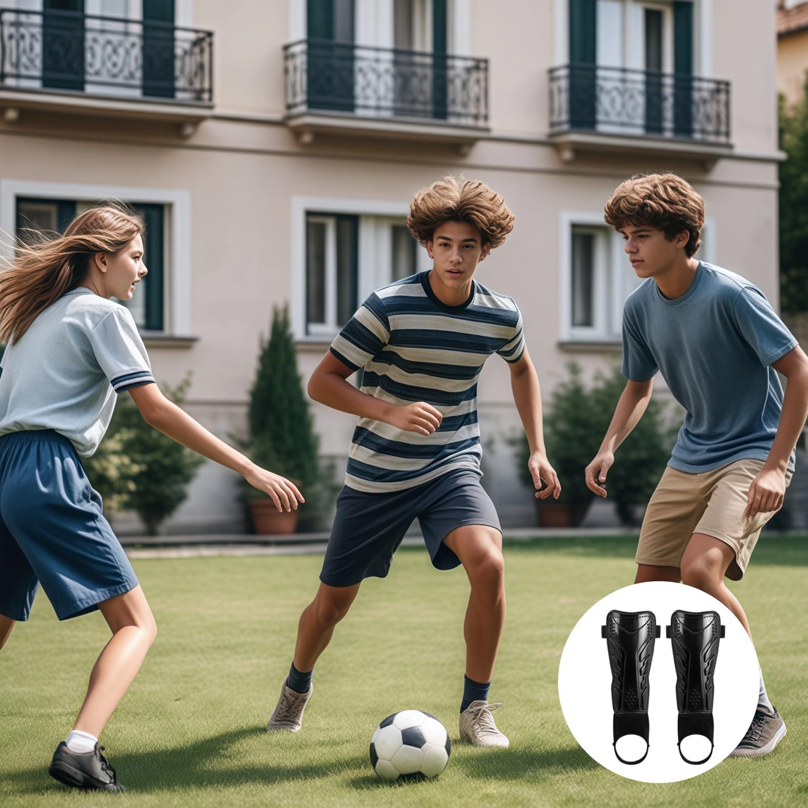 1 paio di parastinchi da calcio con protezione alla caviglia, protezioni per gambe da calcio giovanili, guscio in PP con imbottitura in EVA, supporto regolabile per polpaccio per adolescenti