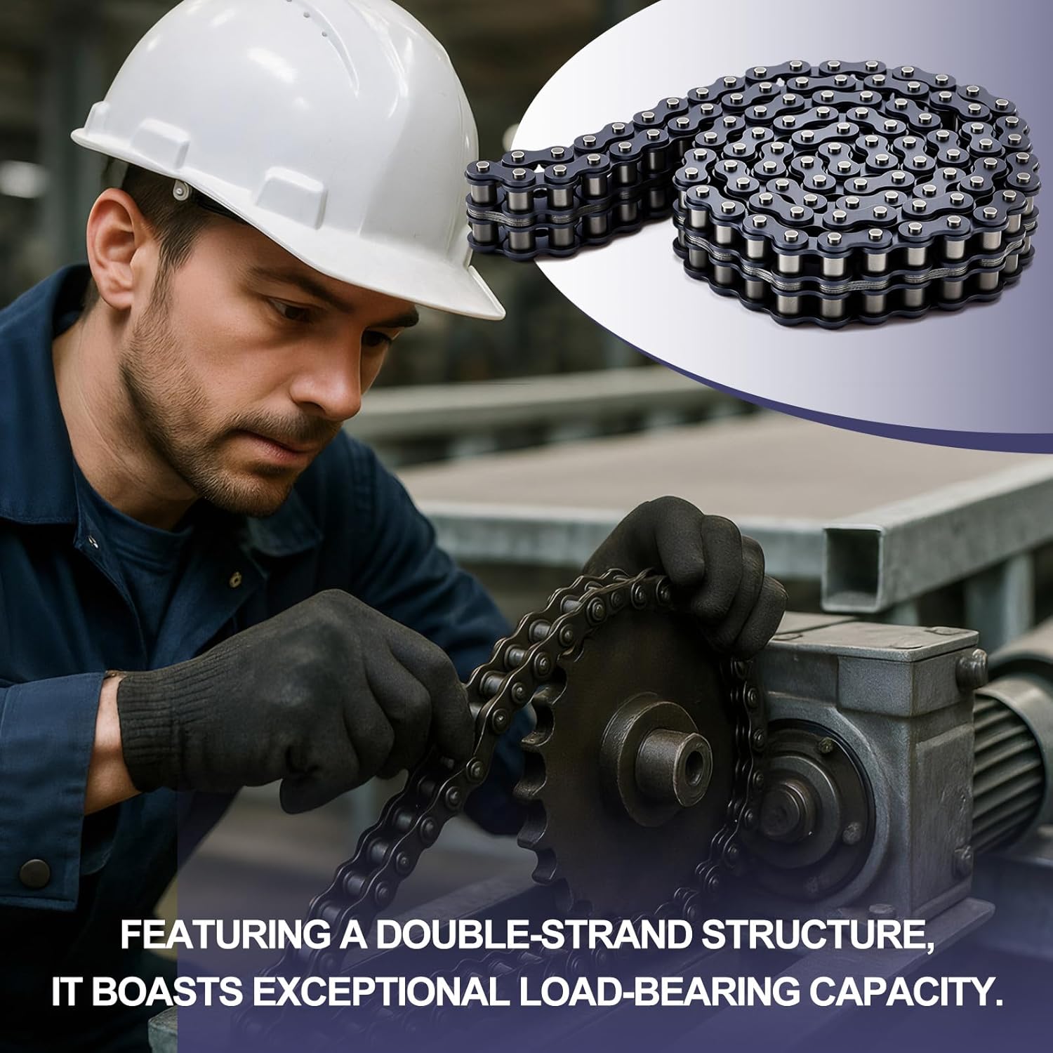 50-2 Roller Chain Double Strand Duplex 10 Feet with 5 Connecting Link for Gate Openers Machine Equipment