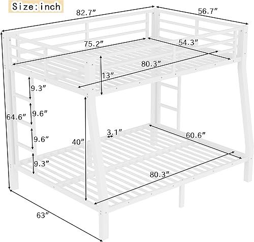 Miniatura 92 de Harper & Bright Designs Litera de metal completo sobre tamaño matrimonial para adultos, marco de cama de metal resistente con escalera y correas de