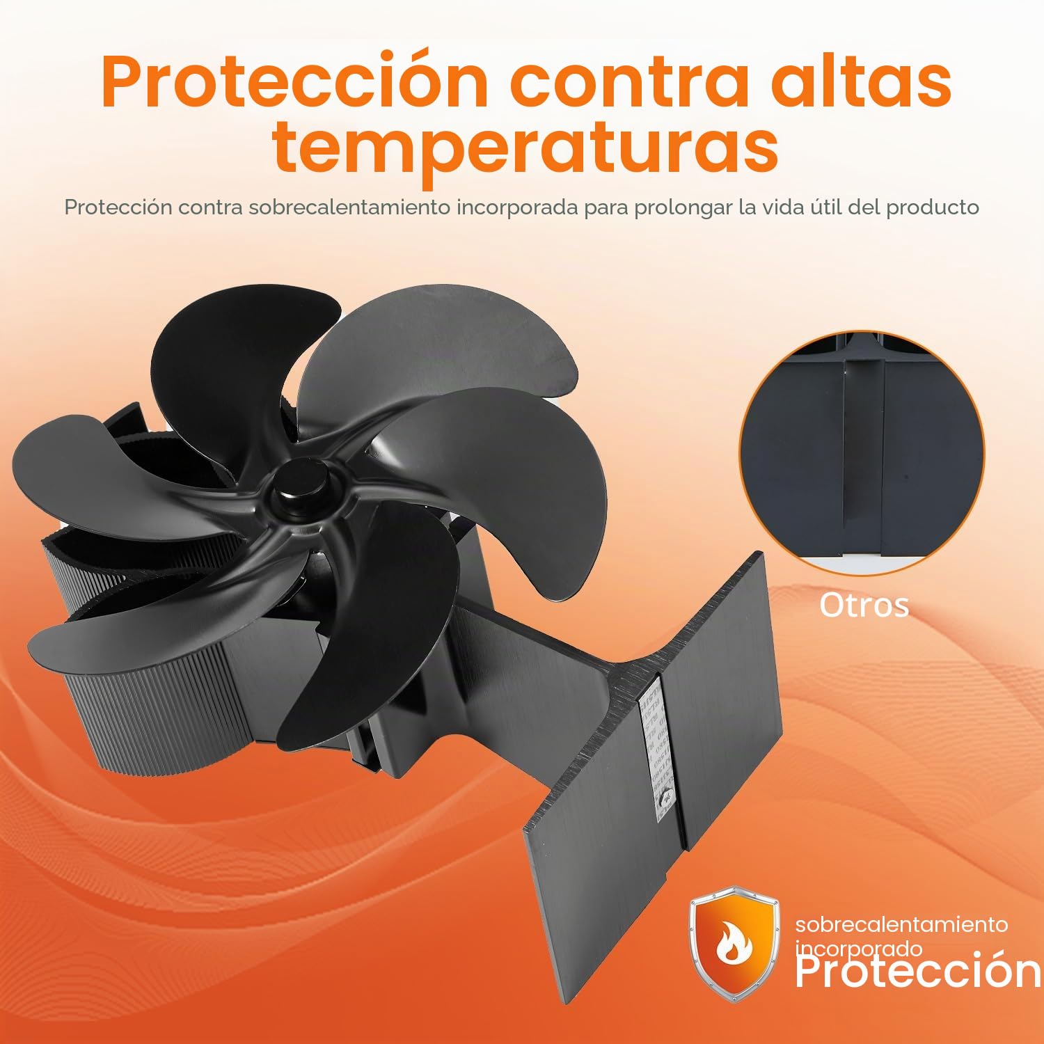 Ventilador de chimenea, 6 aspas, ventilador de horno, chimenea eléctrica, estufa, ventilador de estufa de calor, gran espacio para estufa, estufa de leña, ecológico sin electricidad (6 cuchillas)