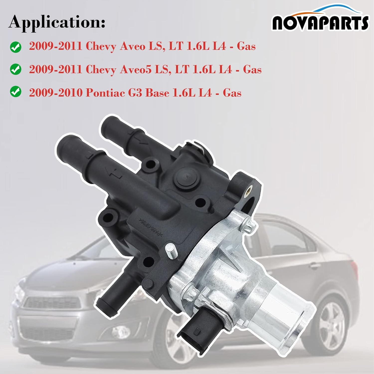NOVAPARTS 25189437 Engine Coolant Thermostat Housing Assembly Water Outlet for 2009 2010 2011 Chevy Chevrolet Aveo, 2009 10 11 Aveo5, 2009 Pontiac G3 G3 Wave 1.6L 96984102 15-81766 25199826