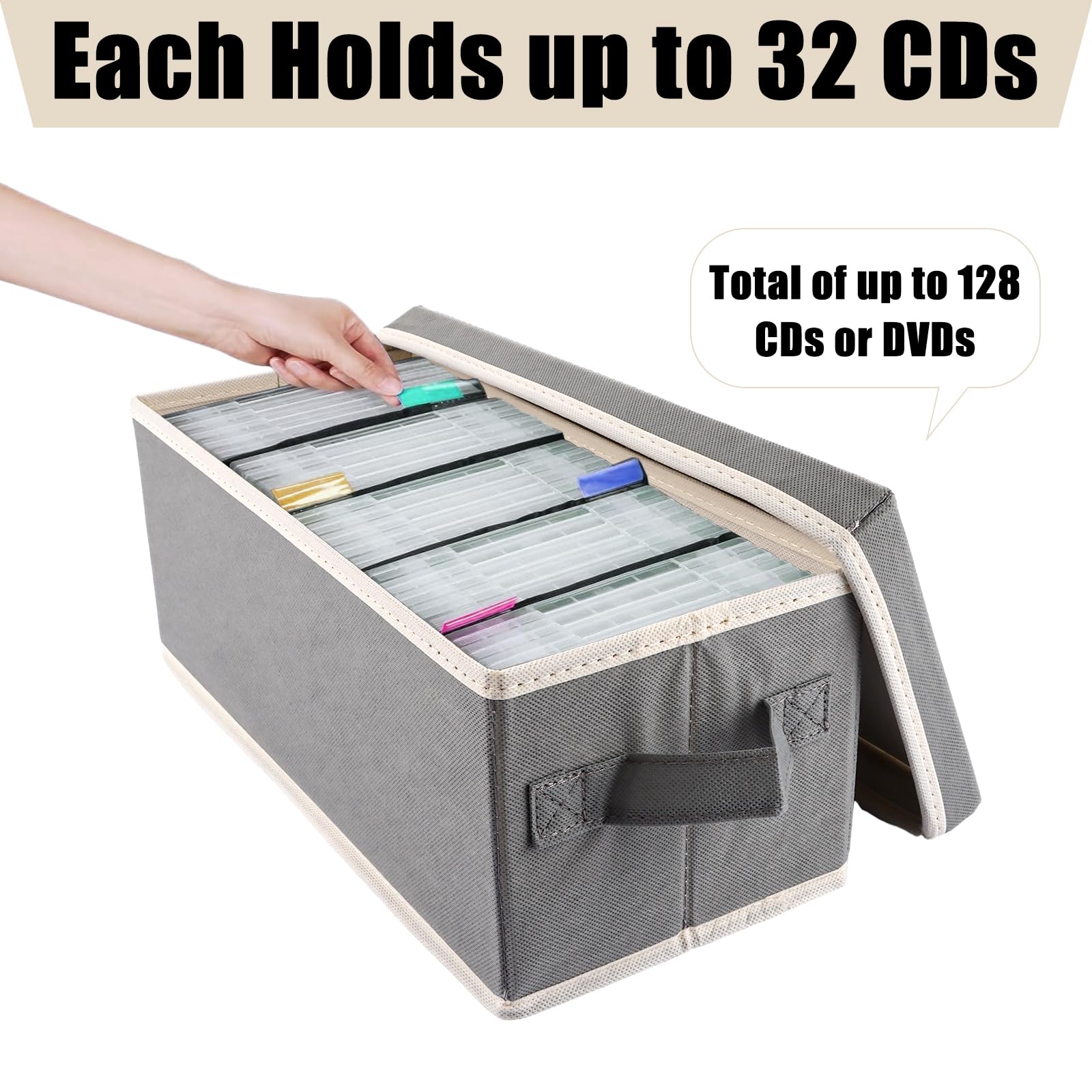 DAJAVE 4 cajas de almacenamiento para CD, 36 x 16 x 14 cm, para 30 CD en estuches completos, 60 CD en fundas delgadas y 165 CD en fundas para CD