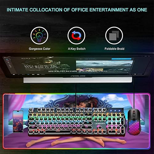 Miniatura 4 de Mouse Pads Sexy Anime Girl RGB Gaming Mausepad Keyboard Pad Led Seven Colors Mause Pad Expansion Pad Backlit Pad XXL Desk Mat 27.55 inch x12 inch