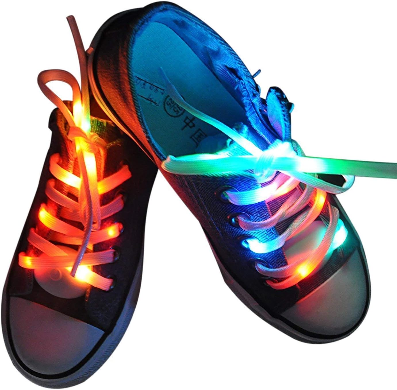 LystaiiLystaii LED Light Waterproof Shoelaces Shoestring Battery Powered Flash Lighting the Night for Party Hip-hop Dancing Skating Running Cosplay Decoration Running (RGB Colorful)