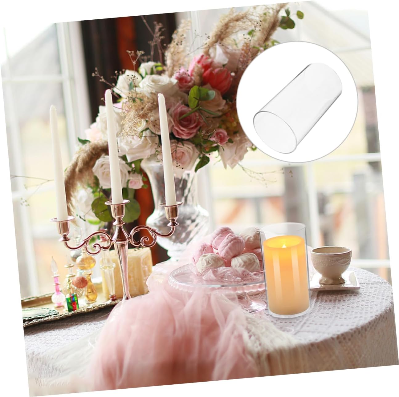 Unomor 4Pcs Transparent Glass Candle Holder Sleeve Covers Hurricane Chimney Tubes for Enhanced Brightness Clean Environment for Home Dining Romantic Settings