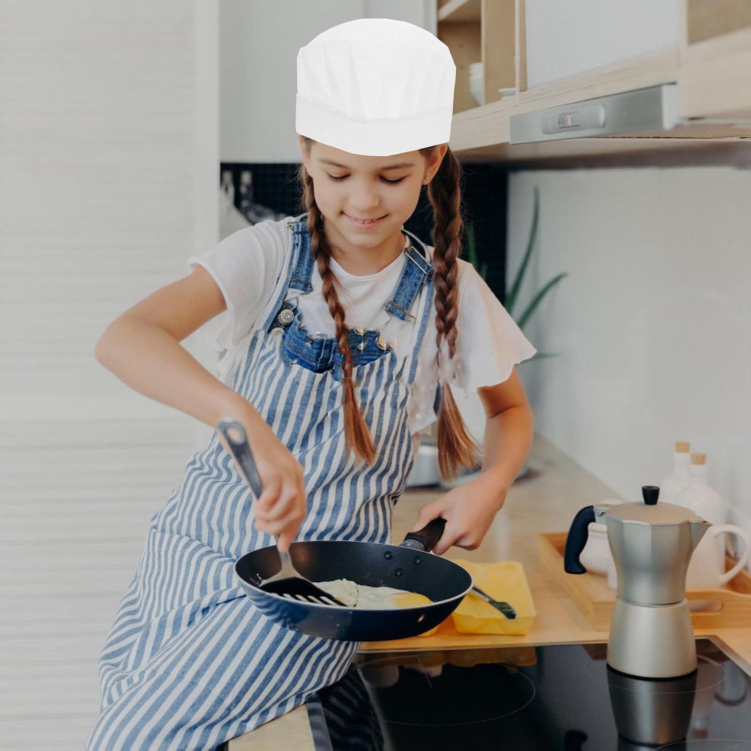20pcs Kids Chef Hats, Disposable Chef Hats White Paper Bakery Hats DIY Your Cooking Chef Cap Chef Tall Hat Set for Home Kitchen Baking Party