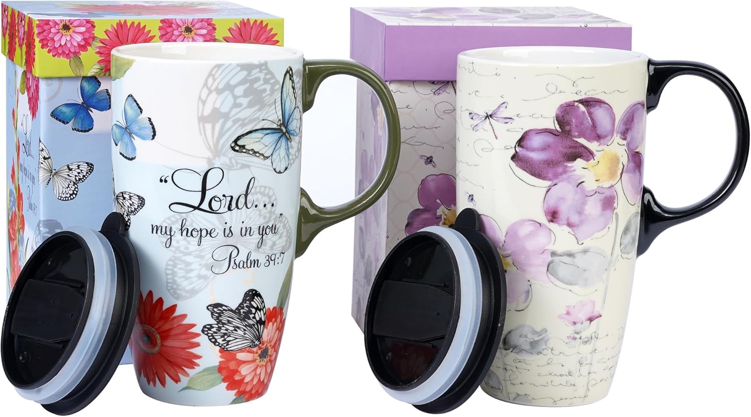 Topadorn Ceramic Latte Mug 17 oz. Coffee Cups with Sealed Lid and Color Box,set of 2