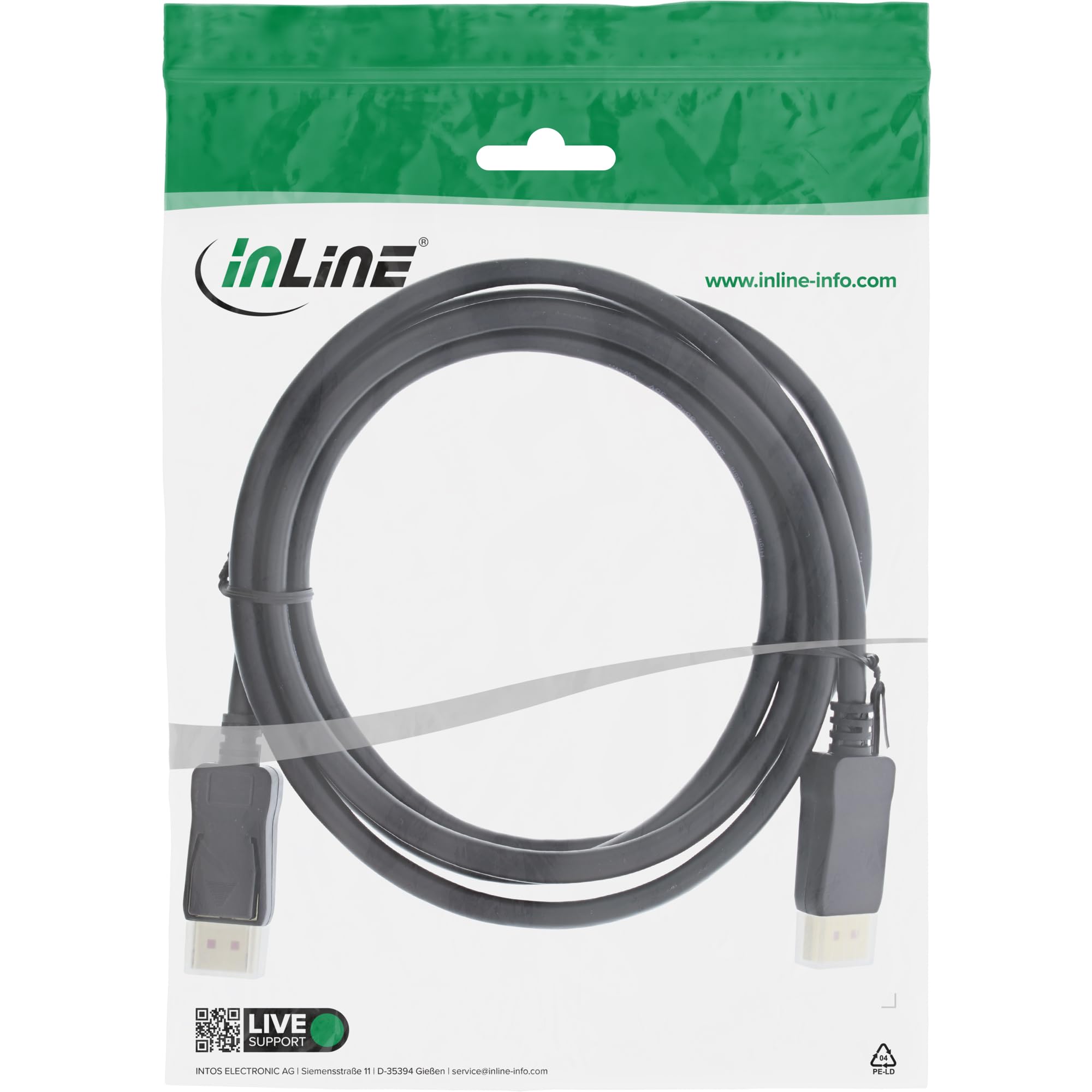 InLine DisplayPort 1.4 kabel, 1 m, pozłacane styki, 8K 60 Hz, 4K 120 Hz, HDR, czarny, 15301