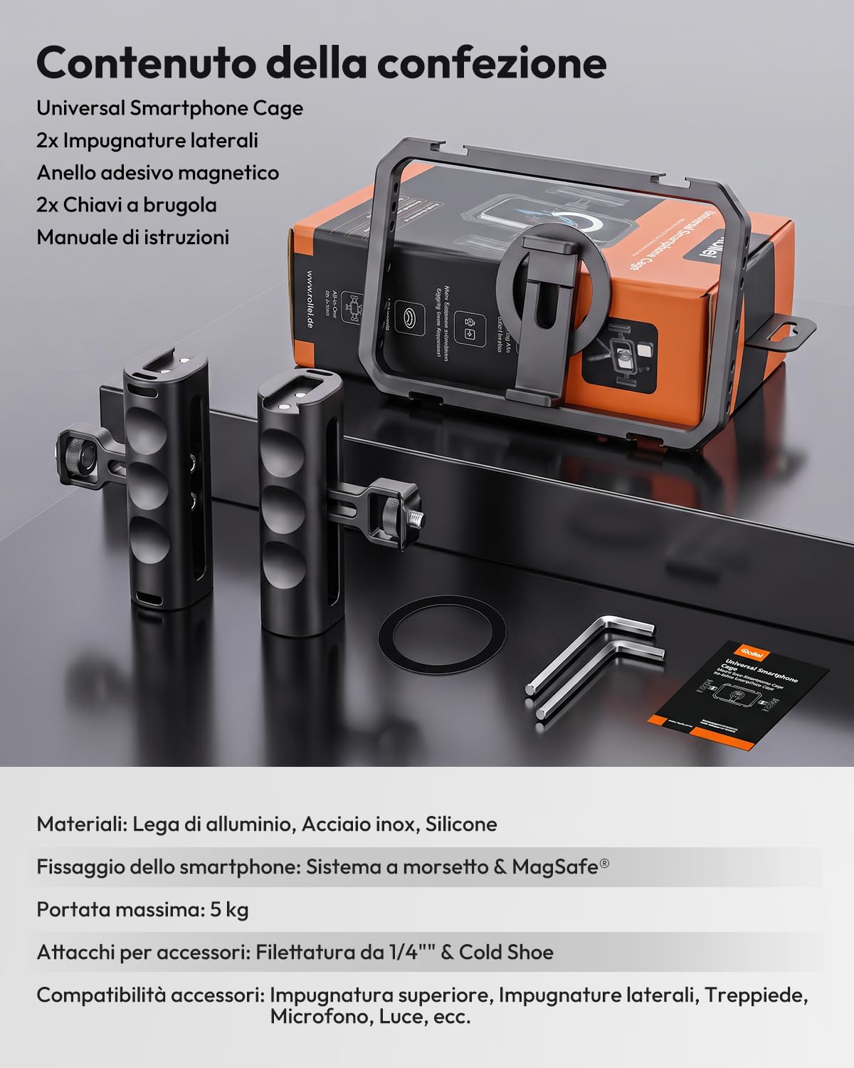 Rollei Universal Smartphone Cage All-in-One in Alluminio con Impugnature