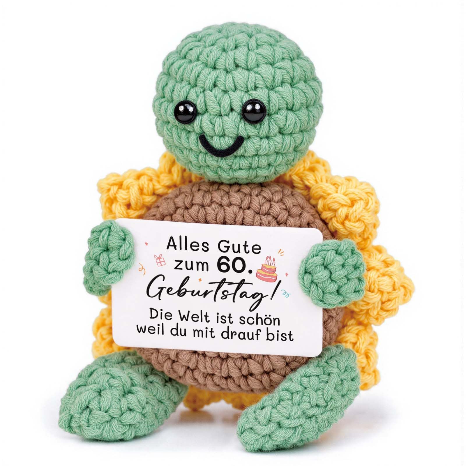 CheriGift Positive Sonnenblumenschildkröte 60 Geburtstag Geschenk, Handgemachte Schildkröten Glücksbringer, Pocket Hug Figuren Geschenk zum 60 Geburtstag für Frauen Mann Oma Opa 2.8x2x3.9 inches