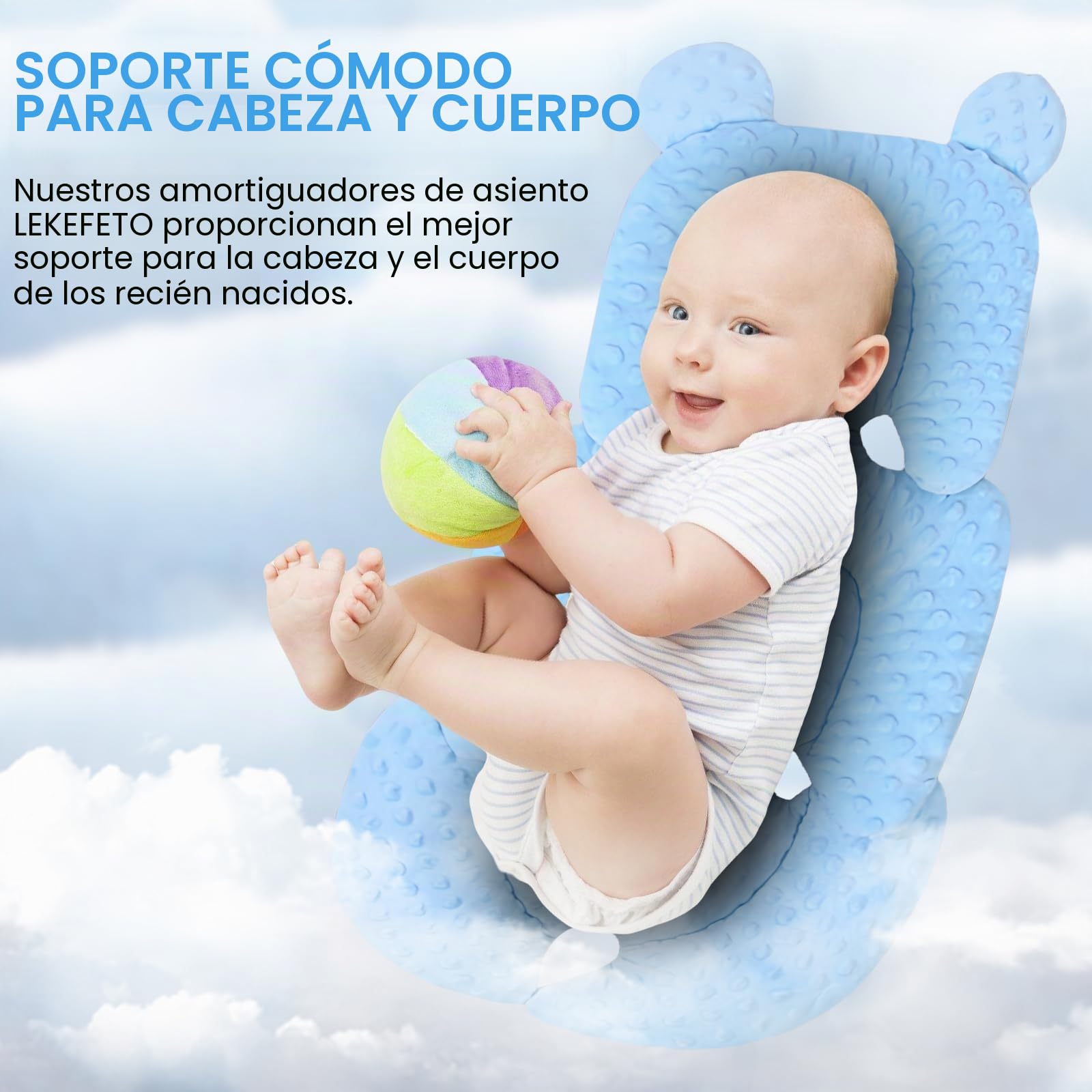 Reductor de asiento para bebé con reposacabezas, suave funda para asiento de coche, transpirable y lavable, color azul