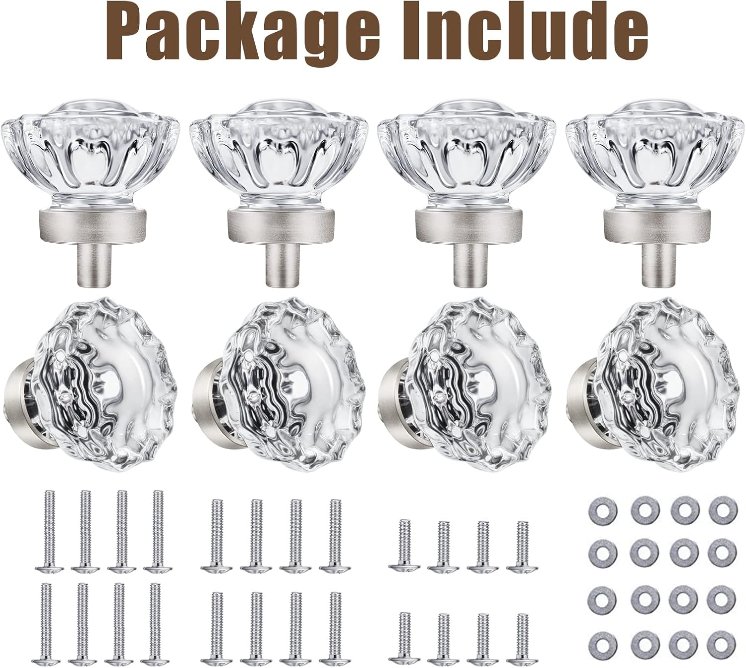 8 Pack Brushed Nickel Cabinet knobs, Glass Cabinet Knobs and Pulls, Vintage Crystal Knobs for Dresser Drawer