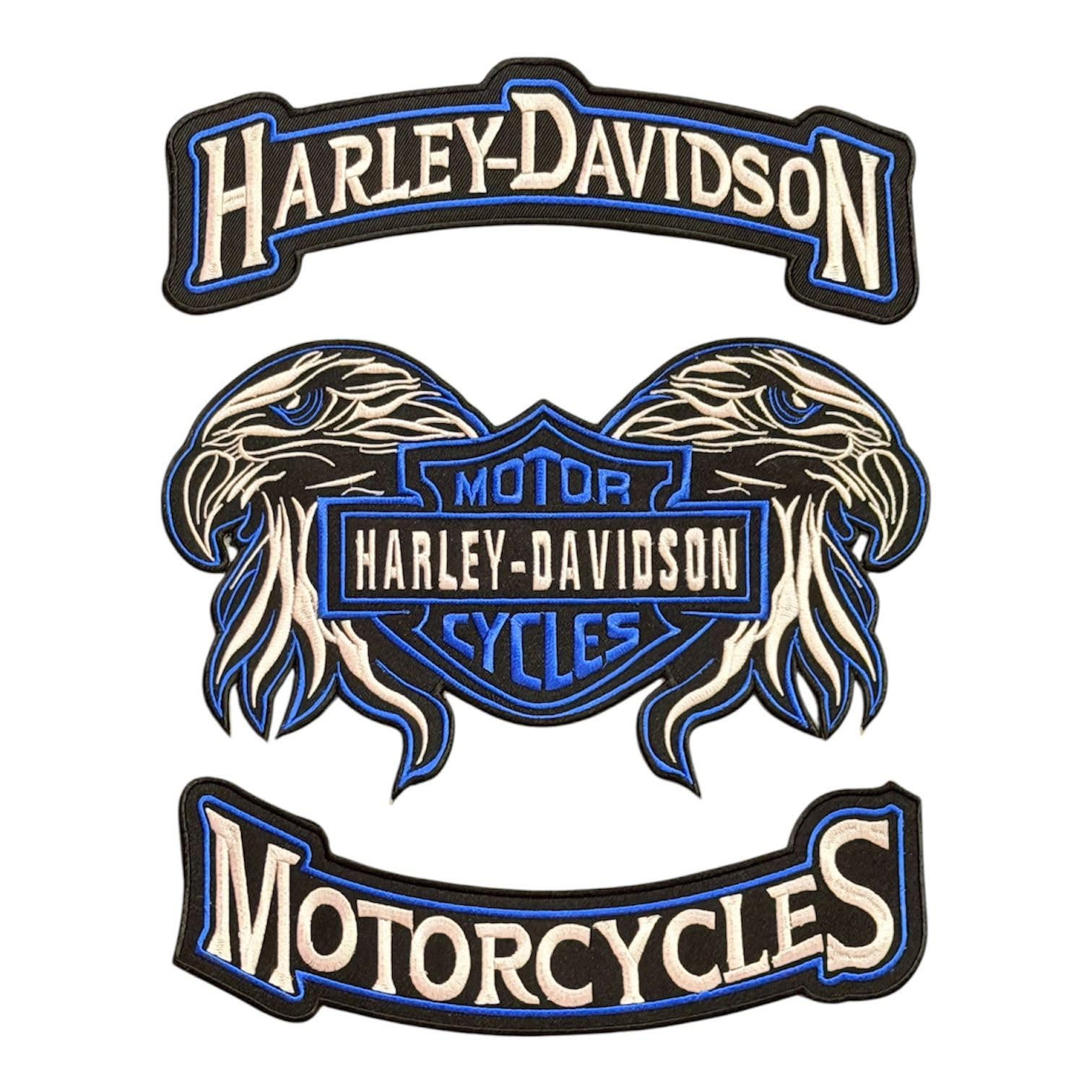 3 Pcs Sets Harley Iron On Bikers Embroidery Patch for Leather Jacket & Vest she#-05 Royal Blue