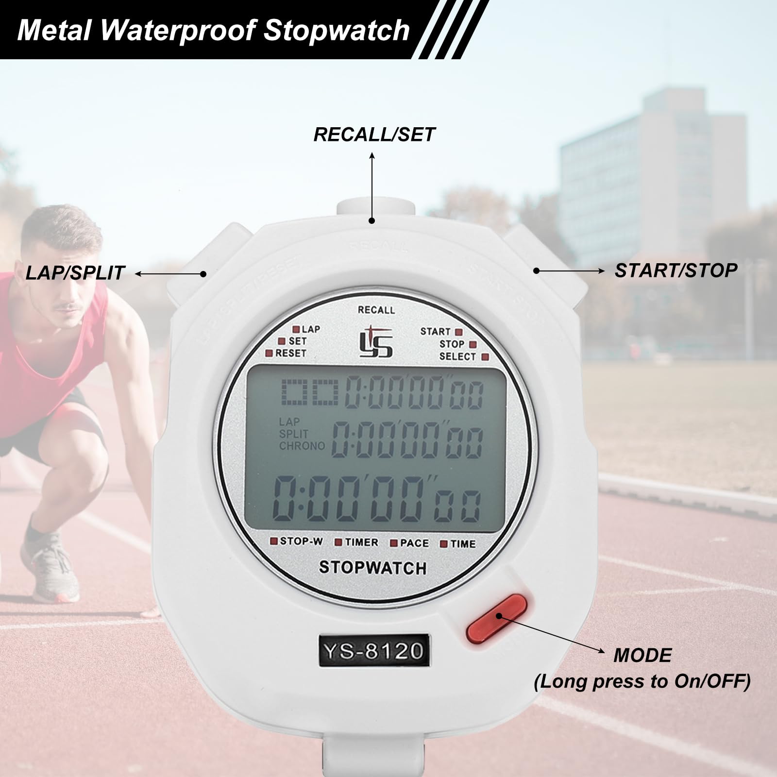 PATIKIL Sport Stopwatch Timer 120 Lap Memory, 0.01 Second Timing Stops Watch Alarm Clock for Coach Referee Swimming Running White - Image 4