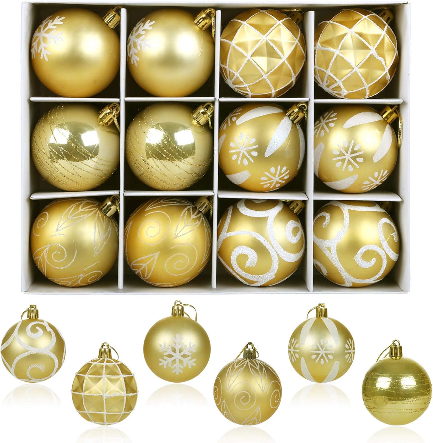 Adornos Decoración Árbol de Navidad 12PCS Bolas Plásticas Navidad Dorado Adornos Colgantes Decorativos para Árbol de Navidad