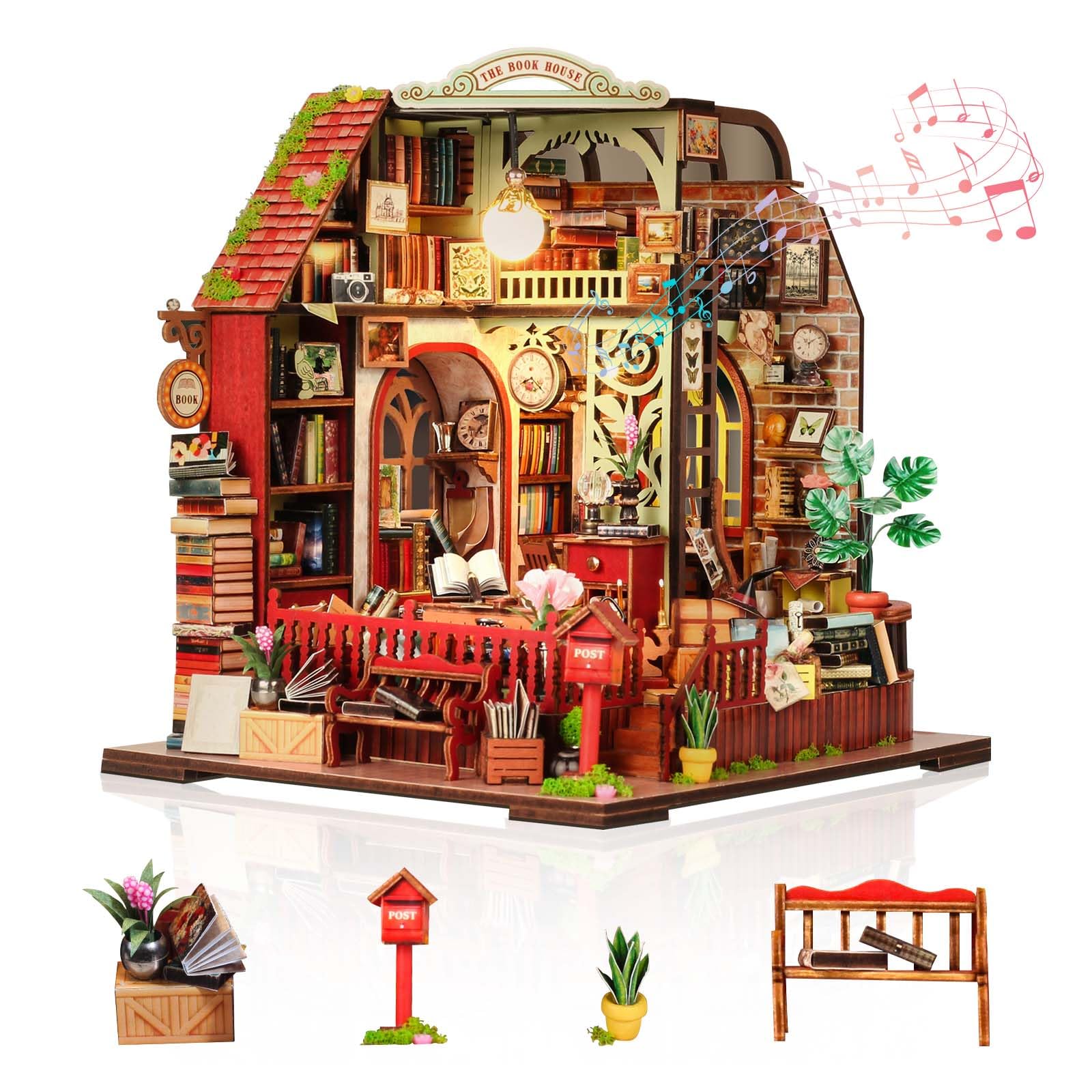 Foyucool DIY Miniature House Kit, Dollhouse Kit with Music and LED Light, Mini House Building Kits for for Adult to Building, Christmas Home