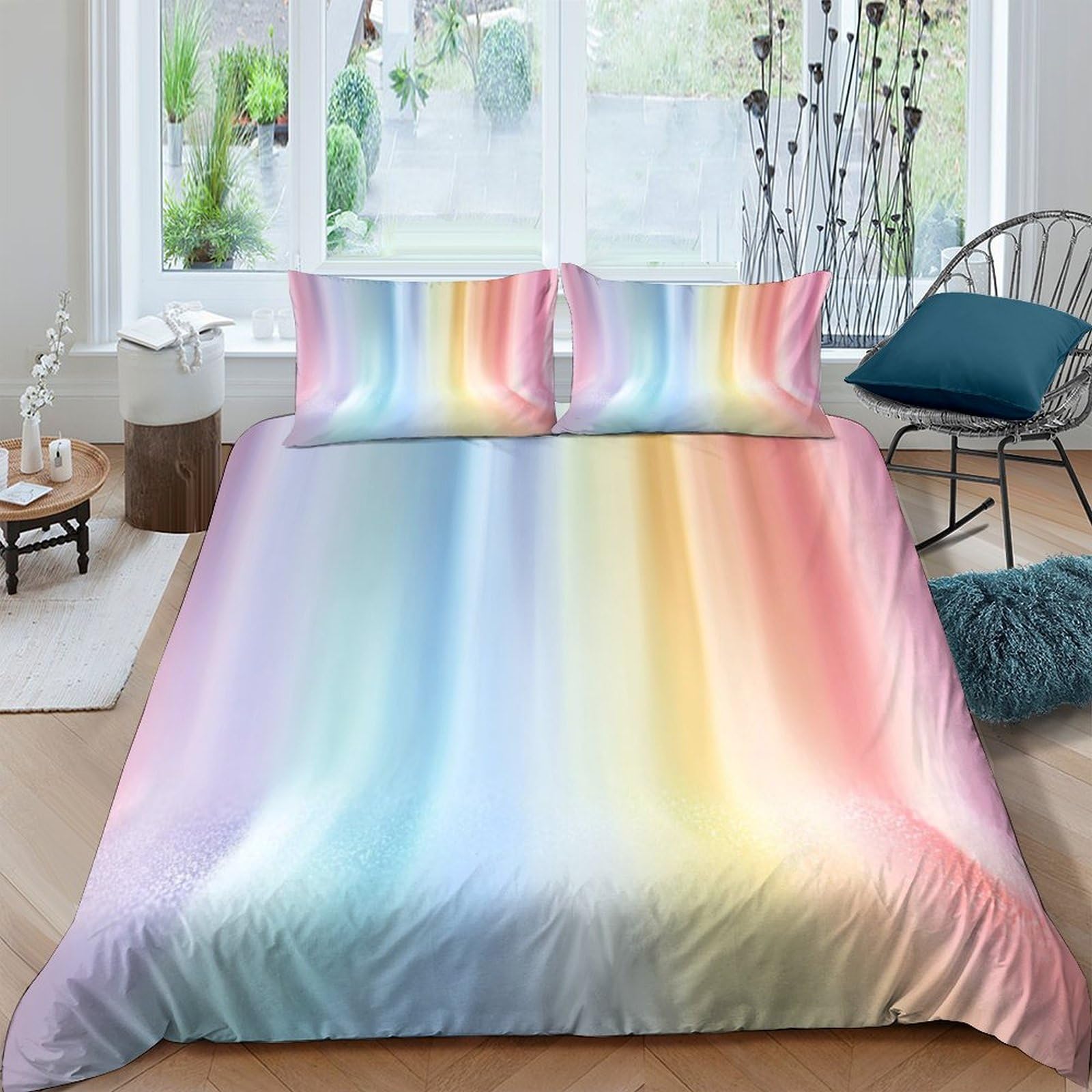 Ctjqhvkz Style-4 3D Printed Pastel Rainbow Fitted Sheet Microfiber Soft Gradient Stripe Bed Cover For Bedroom Guestroom Dorm Mattress Protection Single（135X200cm）