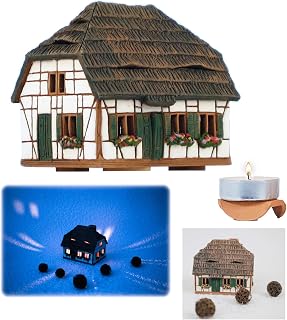 Ceramic House Tea Light Candle Holder Handmade Collectible Timber Frame Miniature House Replica in North Germany Tiny mini House