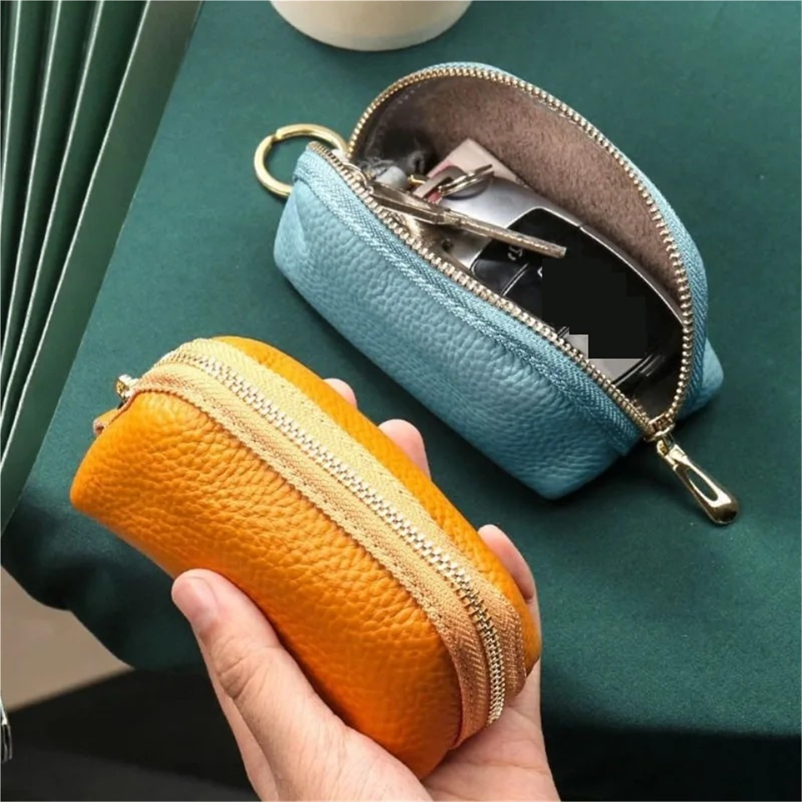 Schlüsseletuis, Unisex, große Kapazität, Reißverschluss, Schlüsseltasche, Leder, Schlüsseletui, Münzbörse, tragbarer Schlüsselanhänger, Münzgeldbörse, Geldbörse (schwarz)