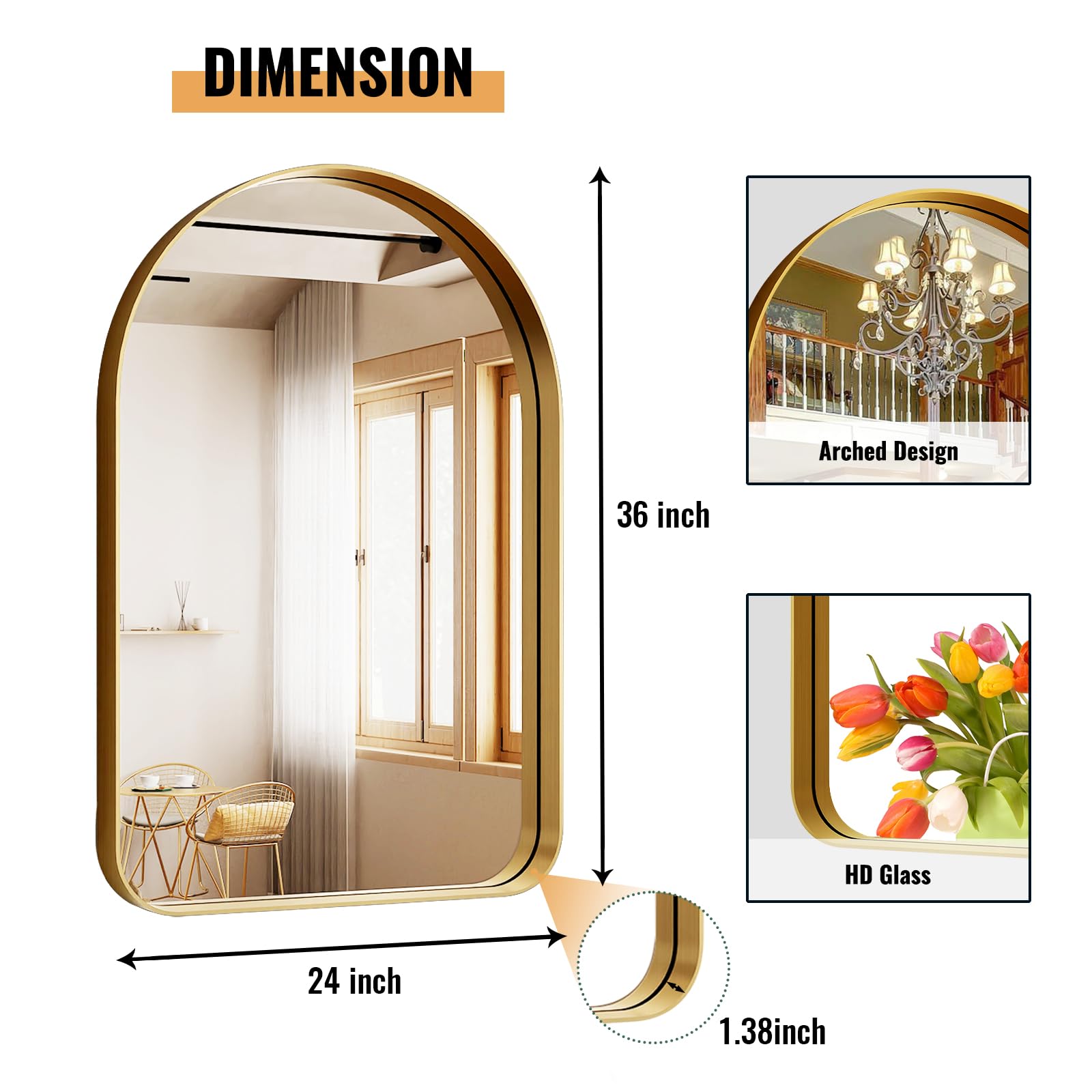 Espejo Redondo De 60 Cm Para Pared, Espejo De Baño Con Marco De Aluminio, Espejo Redondo Para Tocador, Sala De Estar, Baño, Entrada, Dorado | Leroy Merlin