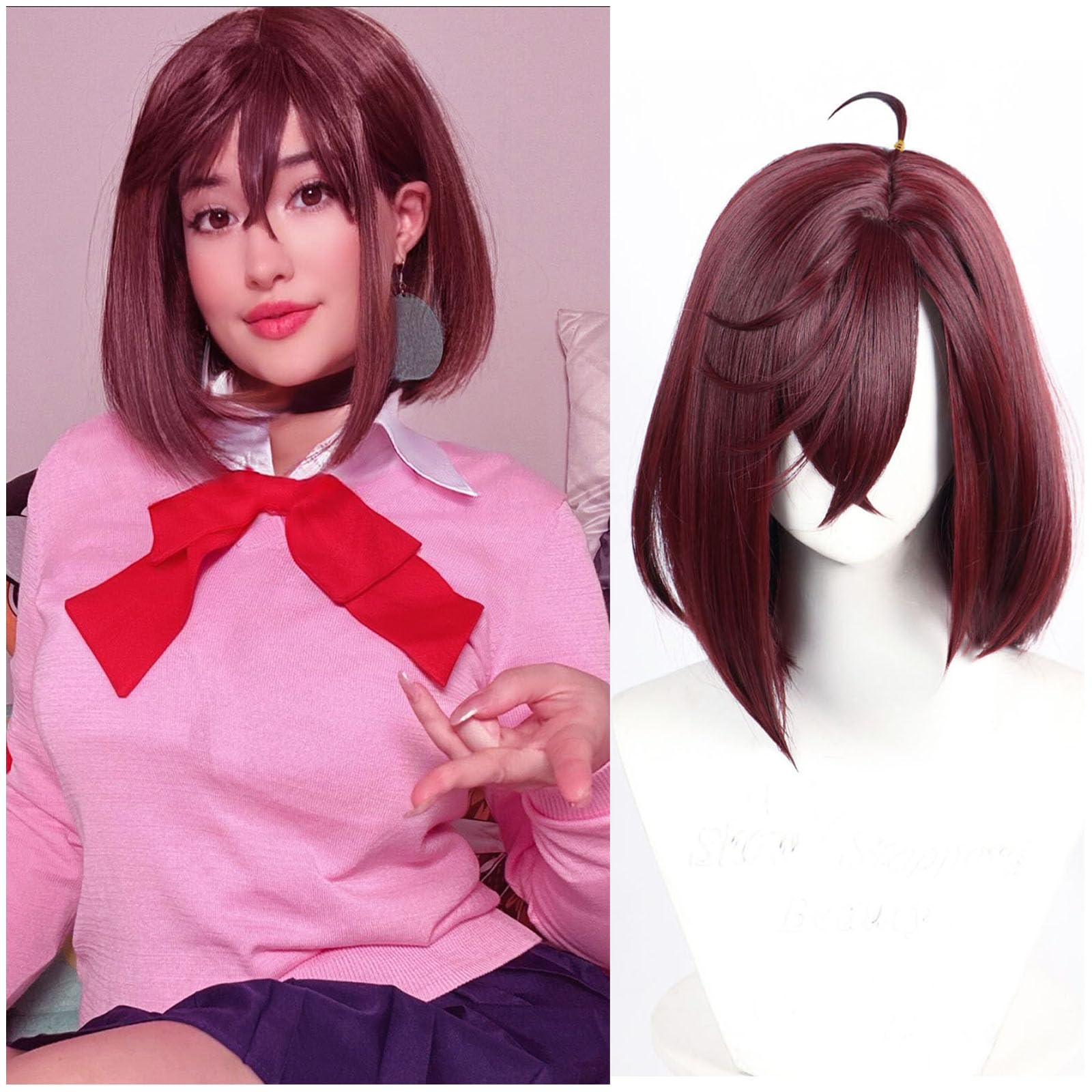 HUNIGIR Lucy Cosplay Wig Anime Wig Women Stylish Colorful Bob Synthetic Hair with Bangs for Girls: Brown