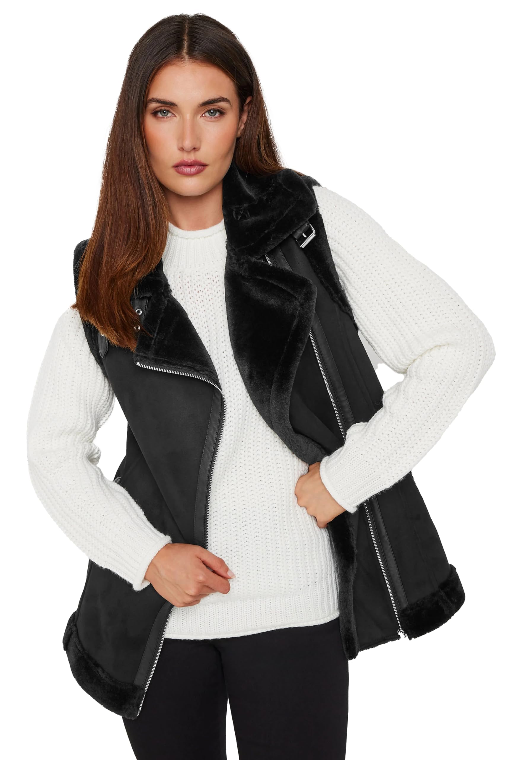 Long Tall Sally Women's Black Tall Aviator Gilet Jacket In | Size: 12
