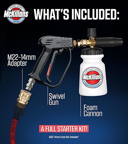 Miniatura 3 de Pistola de lavado a presión McKillans con cañón de espuma de boca ancha y adaptador M22-14mm - Pistola de lavado de espuma gruesa ajustable -