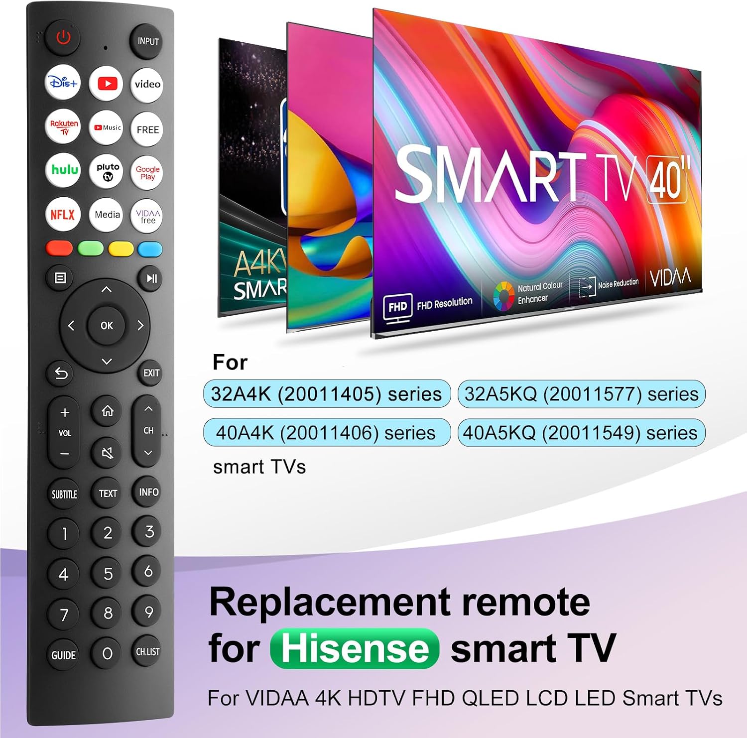 LOUTOC Universal TV-Remote for Hisense TV Remote-Control - EN2Q36H Replacement for Hisense VIDAA 4K HDTV FHD QLED LCD LED Smart TVs | 4K 2026 - view 1