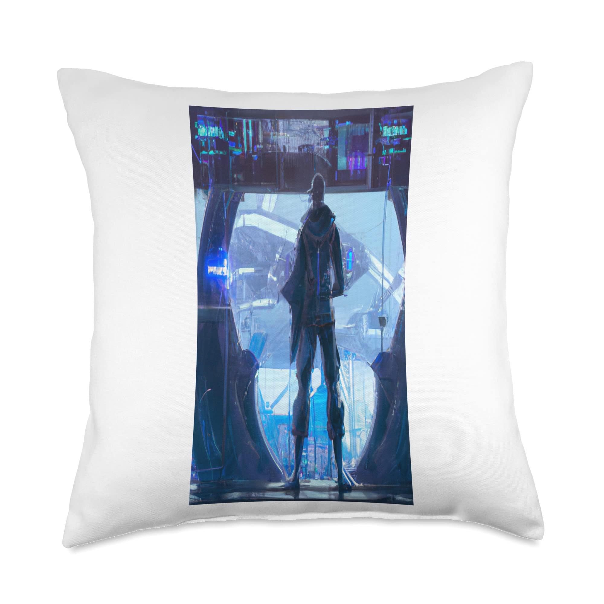 AI-Gen Futuristic Digital Art generated by AI Throw Pillow, 18x18, Multicolor