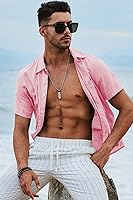 Vista 80 de JMIERR Camisas de vestir a rayas con botones y manga corta para hombre