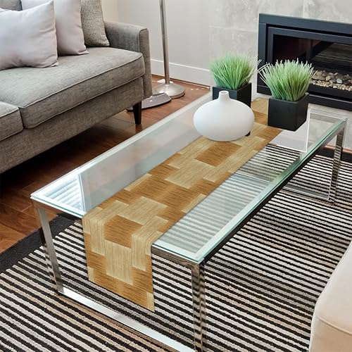 Miniatura 7 de Table Runner Wooden Plaid Pattern, Rustic Linen Table Cloth for Farmhouse Kitchen, Dinner, Events, Party, Holiday Table Decor 13 x 120 Inches