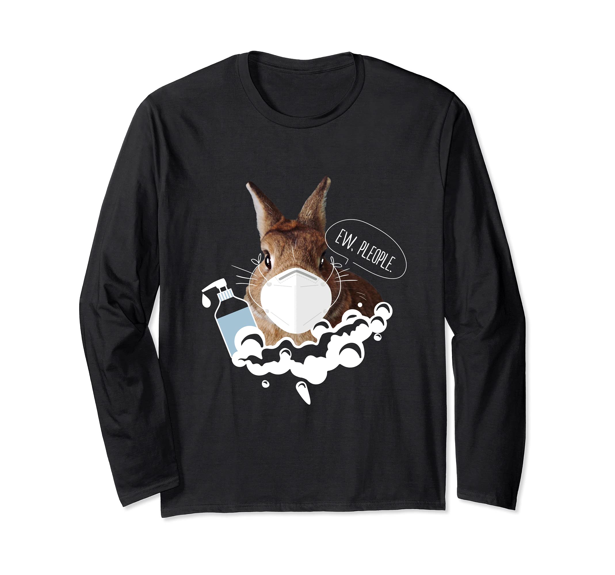 Rabbit Ew People I Bunny Wearing A Face Mask Long Sleeve T-Shirt, Black