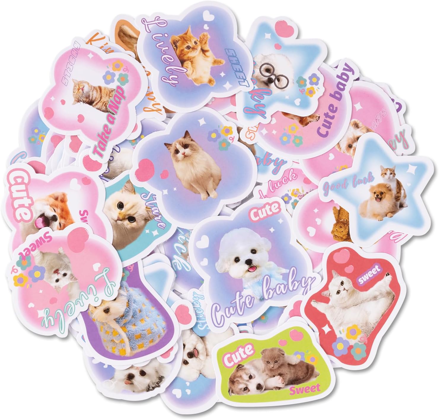 60 PCS Cat and Dog Stickers, Self-Adhesive Waterproof Decal for Laptop, Skateboard, Motorcycle, Notebook