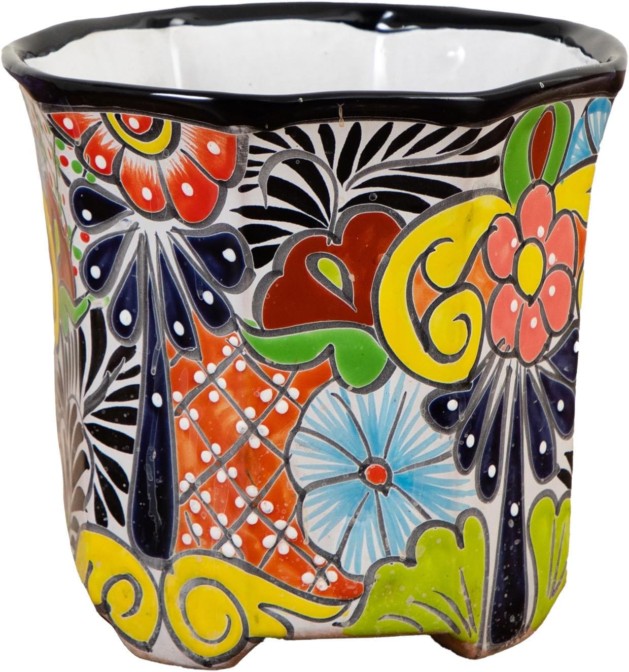 Nearly Natural Handcrafted Mexican Talavera Ceramic Planter - 9.5in x 10in, Vibrant Hand-Painted Design, Drainage Hole, Suitable for Faux and Live Plants, Decorative Use Only, Not Food Safe